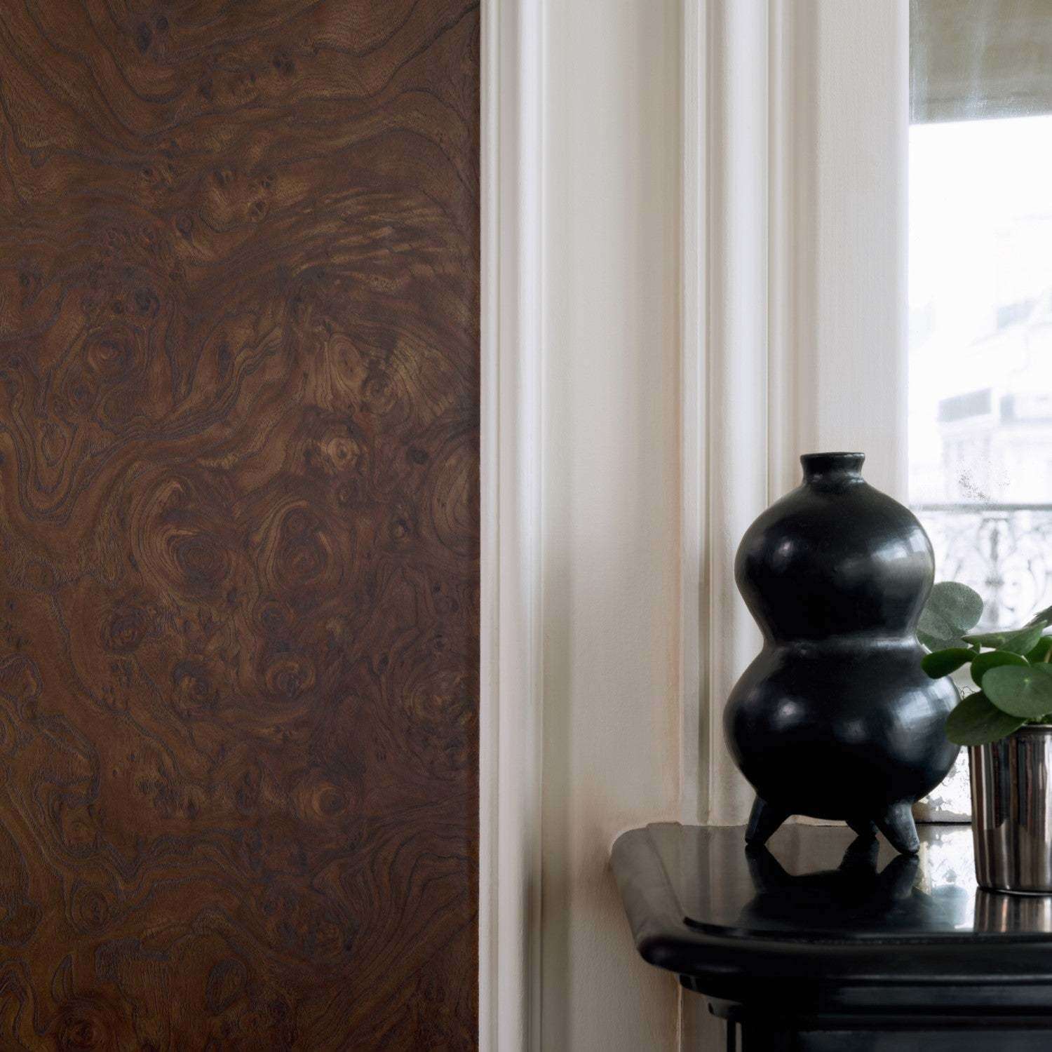 Elitis Dryades RM 428 70. Walnut burl wood composite wallpaper