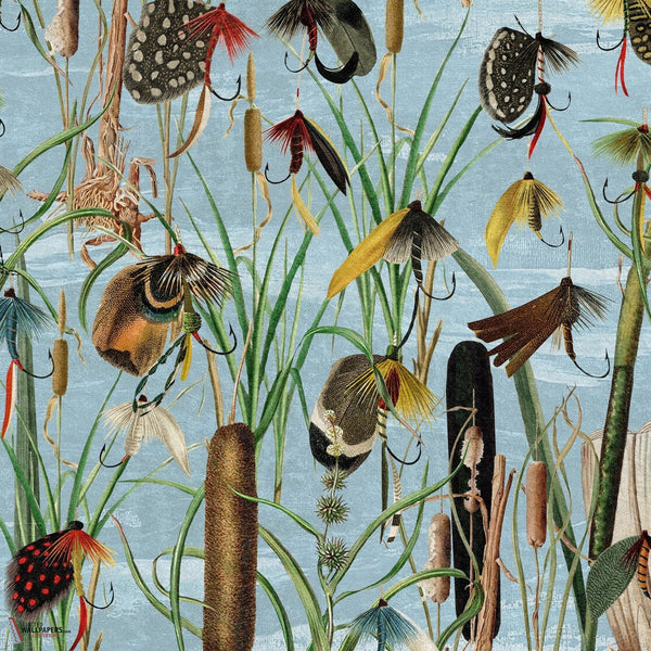 Fishing Flies behang-Mind the Gap-wallpaper-tapete-Aquamarine-300 cm (standaard)-Selected-Wallpapers-Interiors