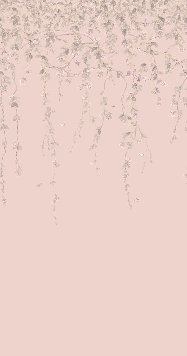 Hummingbirds Flora-Cole & Son-Stone on Rose Quartz-Set-Selected-Wallpapers-Interiors