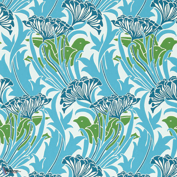 Laceflower-behang-tapete-wallpaper-Morris & Co-Garden Green/Lagoon-Rol-Selected-Wallpapers-Interiors