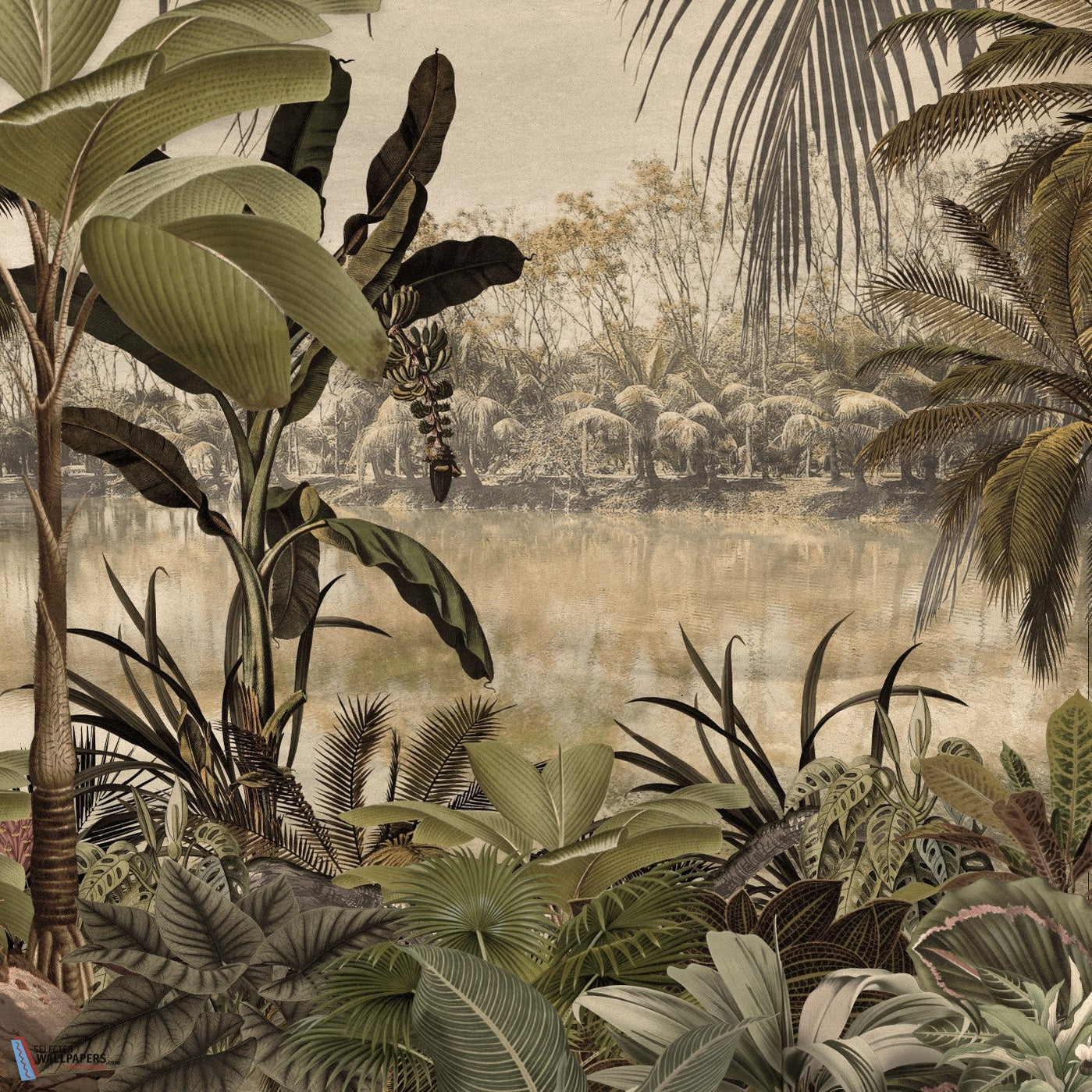 Wall murals Vintage pattern of jungle with poultry flamingos nr. u78628 -  ca.uwalls.com