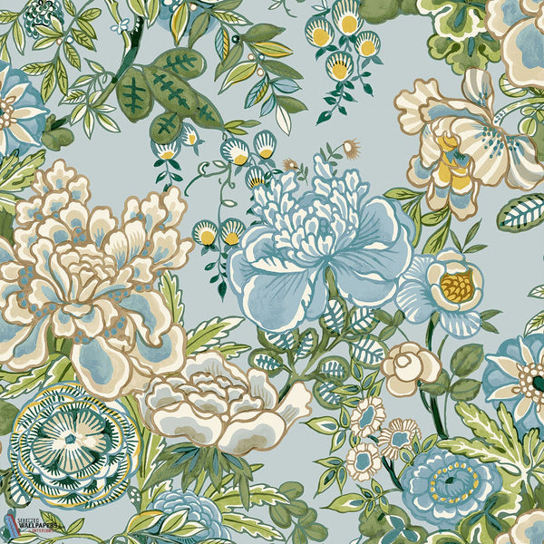 Peony Garden-Thibaut-Spa Blue-Rol-Selected-Wallpapers-Interiors