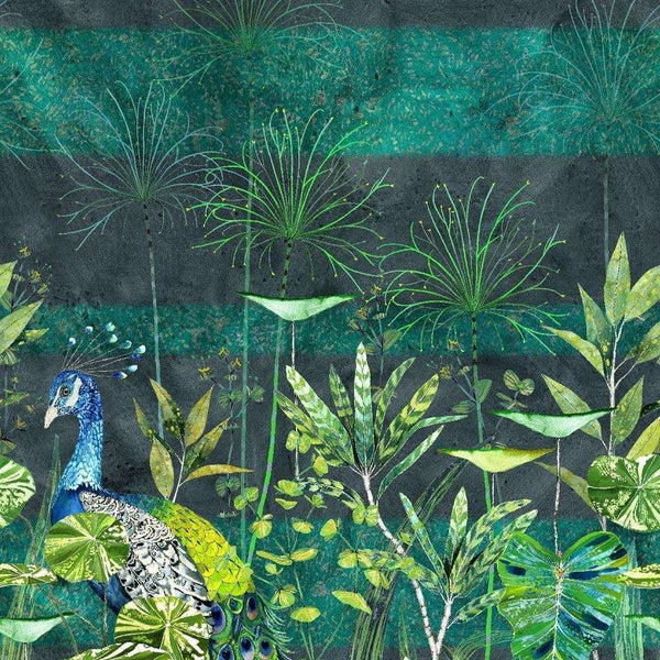 Arjuna Leaf With Peacock-behang-Tapete-Designers Guild-Viridian-Set-PDG1069/01-Selected Wallpapers