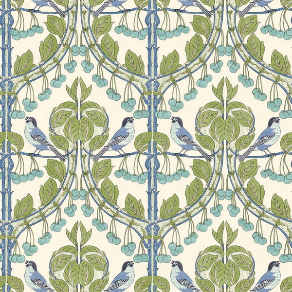 Birds & Cherries-Behang-Tapete-GP&J Baker-Green/Blue-Rol-BW45100.2-Selected Wallpapers