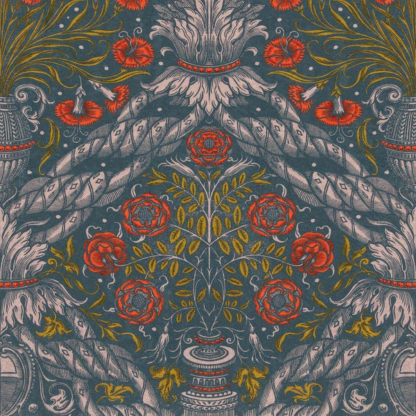 Floral Ornament-behang-Tapete-Mind the Gap-Rood-300 cm (standaard)-WP20471-Selected Wallpapers