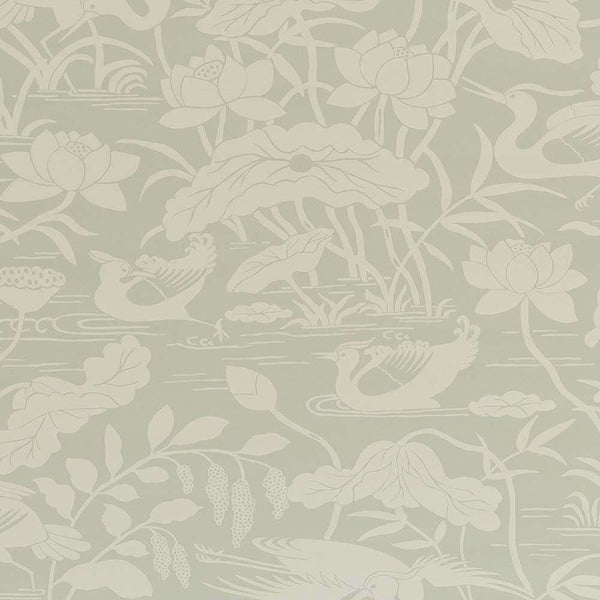 Heron & Lotus Flower-behang-Tapete-GP&J Baker-Aqua-Rol-BW45089.3-Selected Wallpapers