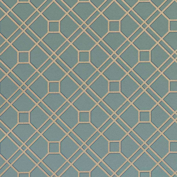 Langdale Trellis-behang-Tapete-GP&J Baker-Teal/Bronze-Rol-BW45071.12-Selected Wallpapers