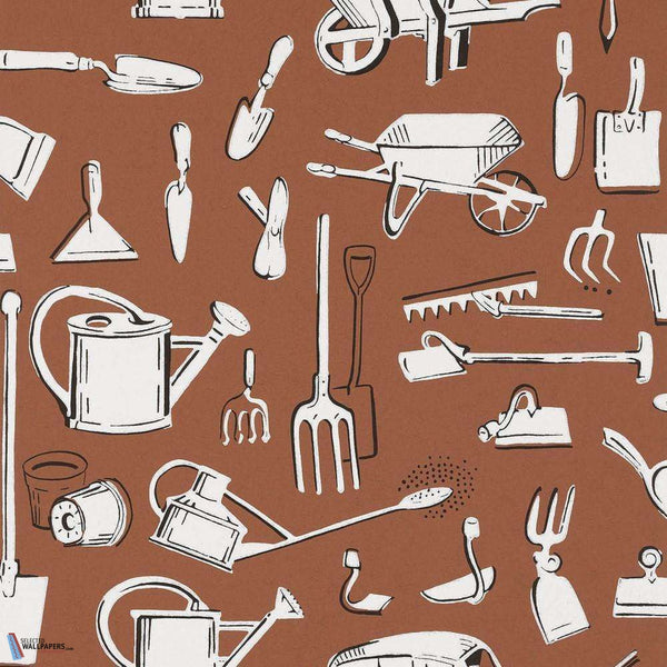 Les Outils du Jardinier-behang-Tapete-Pierre Frey-Terracotta-Rol-FP762003-Selected Wallpapers