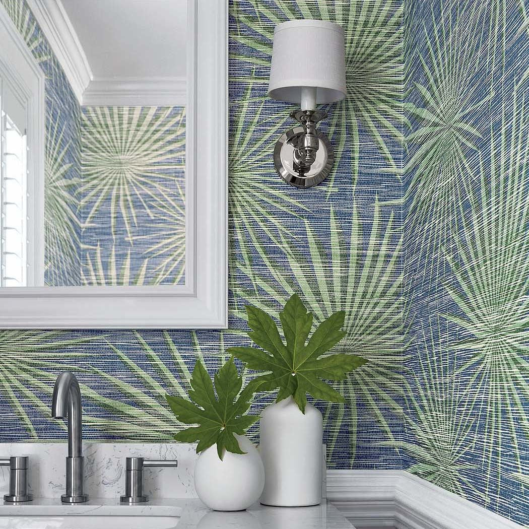 PALM FROND Metallic Silver on Beige T10146 Collection Tropics from  Thibaut