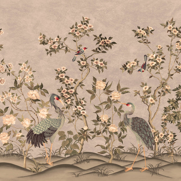 Romantic Cranes-Behang-Tapete-Presence-Stone-Naadloos Green Vinyl-PS100/02-Selected Wallpapers