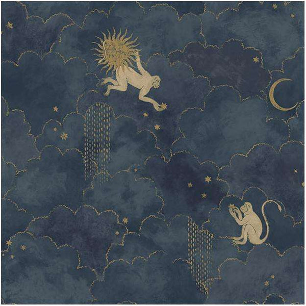 Stars and Monkeys-behang-Tapete-Les Dominotiers-Blue-Rol-AFDC204/1-Selected Wallpapers