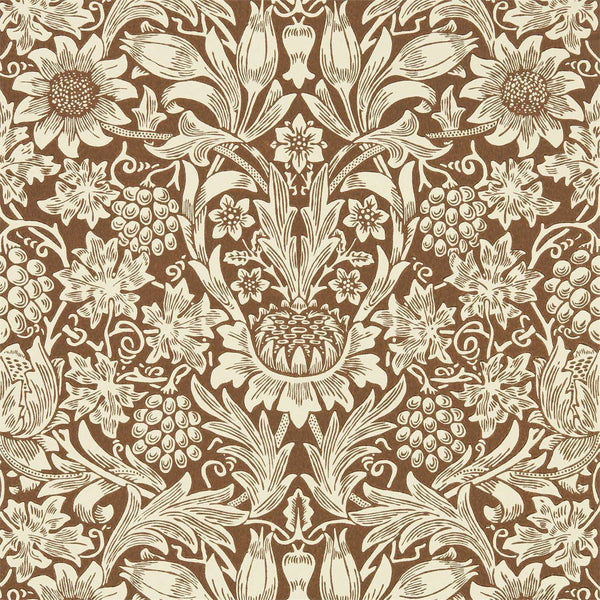 Sunflower-behang-Tapete-Morris & Co-Chocolate/Cream-Rol-216961-Selected Wallpapers