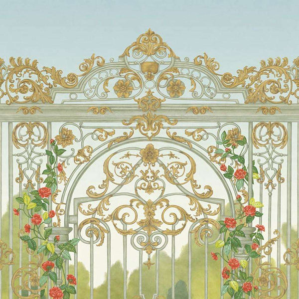 Tijou Gate-behang-Tapete-Cole & Son-Spring Green, Soft Olive & Rouge-Paneel-118/8017-Selected Wallpapers