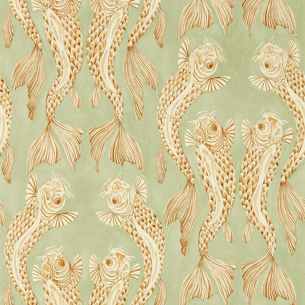 Voyaging Koi-Behang-Tapete-Sanderson-Oriental Green-Rol-217114-Selected Wallpapers